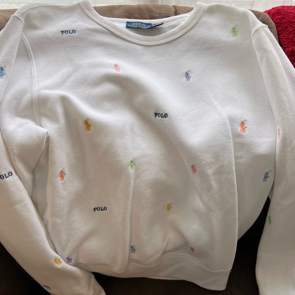 polo ralph lauren women’s white sweater with multicolored horses